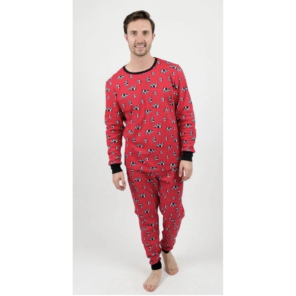 Leveret All Over Cow Print Pajama Set Mens XXL 100% Cotton Cows Farm Country Fun